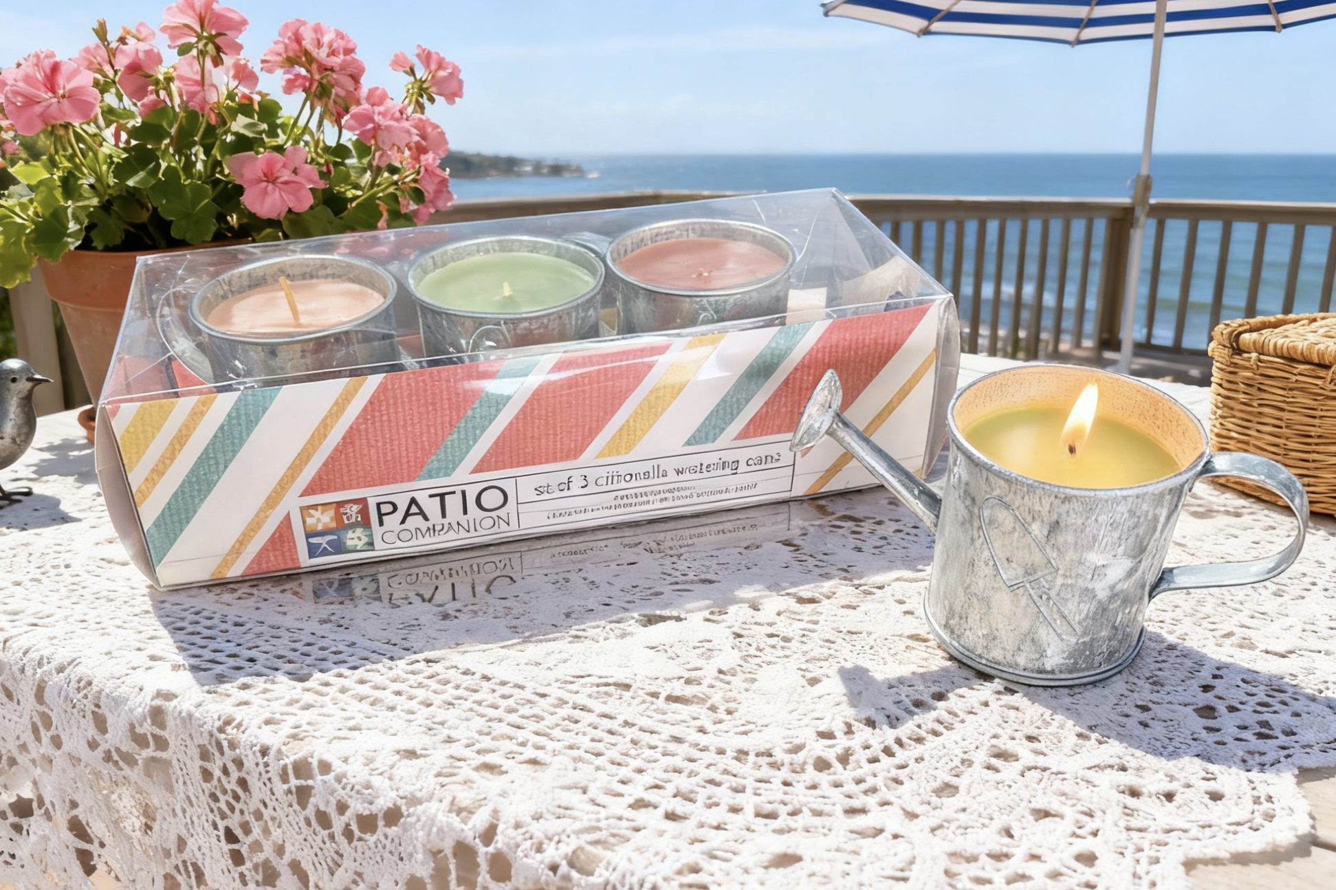 3pk Galvanized Watering Can Filled Candles